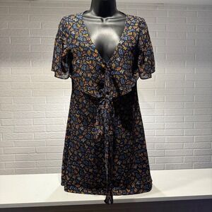 Madewell Floral Mini Dress Tie Front V Neck Short Sleeve Women's Size 00
